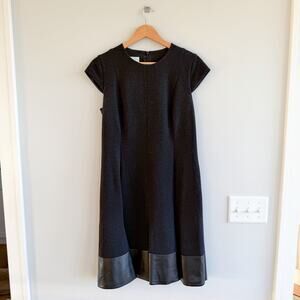 Akris Punto Faux-Leather Hem Short Sleeve Dress Black 10